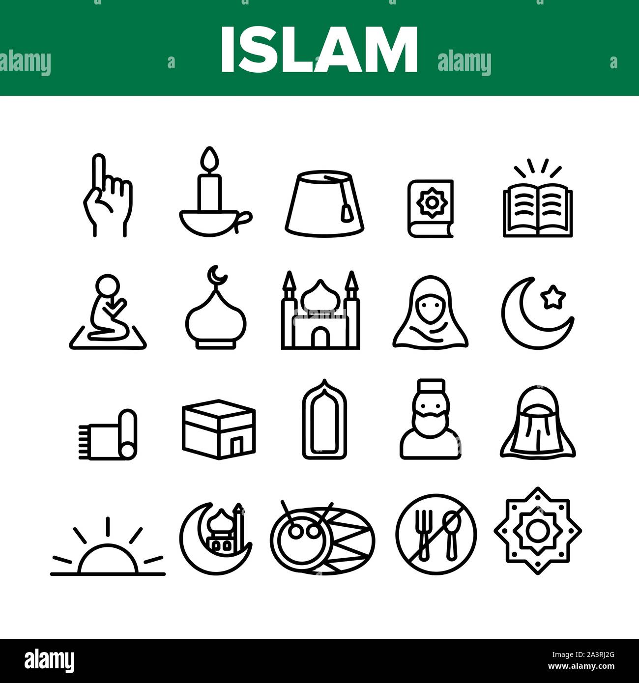 Islam Religion Arab Collection Icons Set Vector Stock Vector Image ...