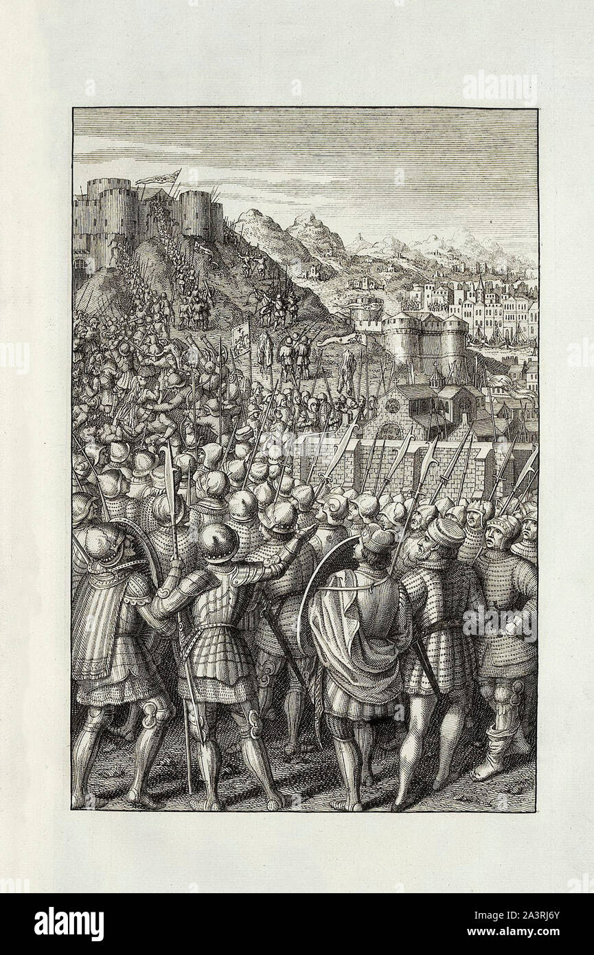 History of France. French campaign in Italy. The Genoese troops will take the Castellas. The time of king of France Louis XII. 15th century Stock Photo