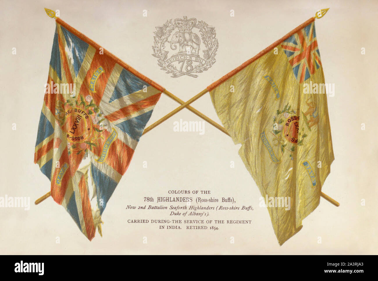 Colours of the 78th Highlanders (Ross-shire Buffs), now 2nd Battalion Seaforth Highlanders (Ross-shire Buffs, Duke of Albany's). Carried during the se Stock Photo