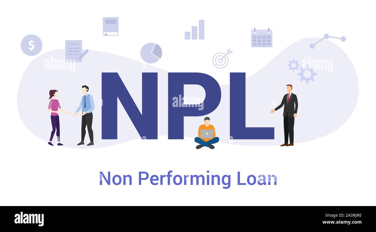 npl non performing loan concept with big word or text and team people with modern flat style - vector illustration Stock Photo