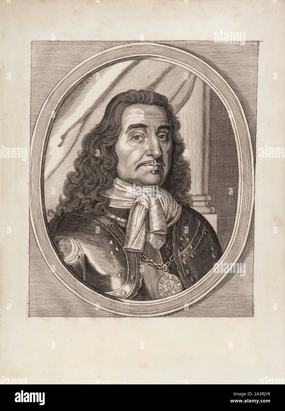 Engraving of George Monck, 1st Duke of Albemarle, KG (1608 – 1670), an English soldier and politician, and a key figure in the Restoration of the mona Stock Photo