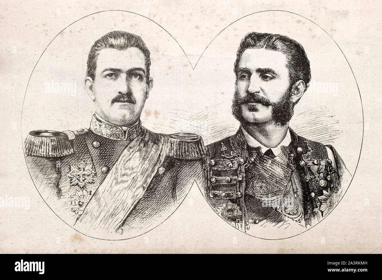 Left: Milan Obrenović (1854 – 1901) the ruler of Serbia from 1868 to 1889, first as prince (1868-1882), subsequently as king (1882-1889). Right: Nikol Stock Photo