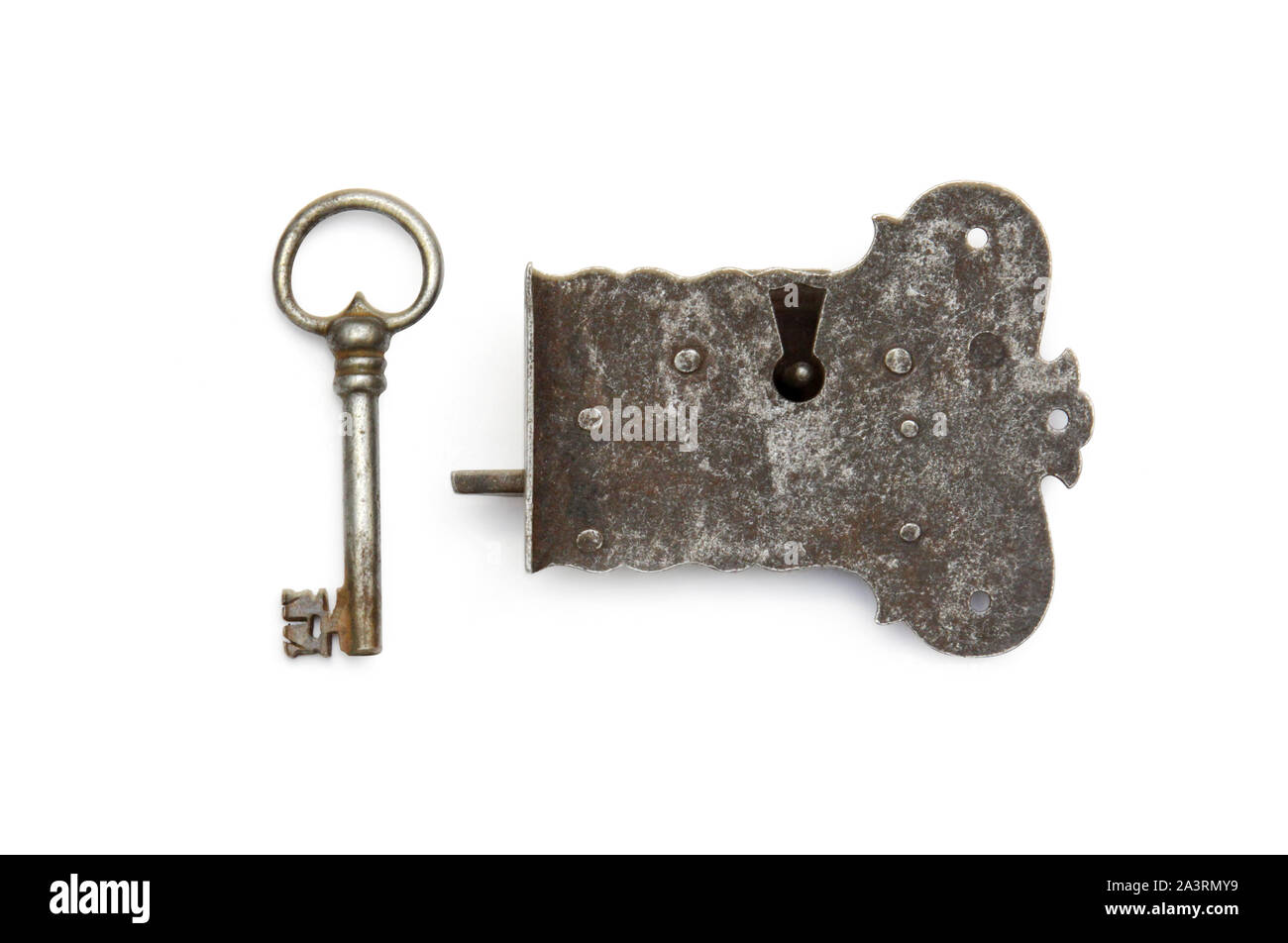 Vintage old lock with key Stock Photo