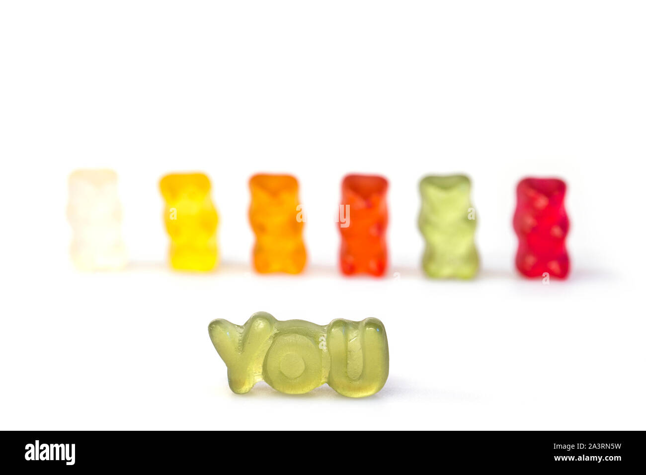 Gummy bears as concept of the awareness of being part of a team. Stock Photo