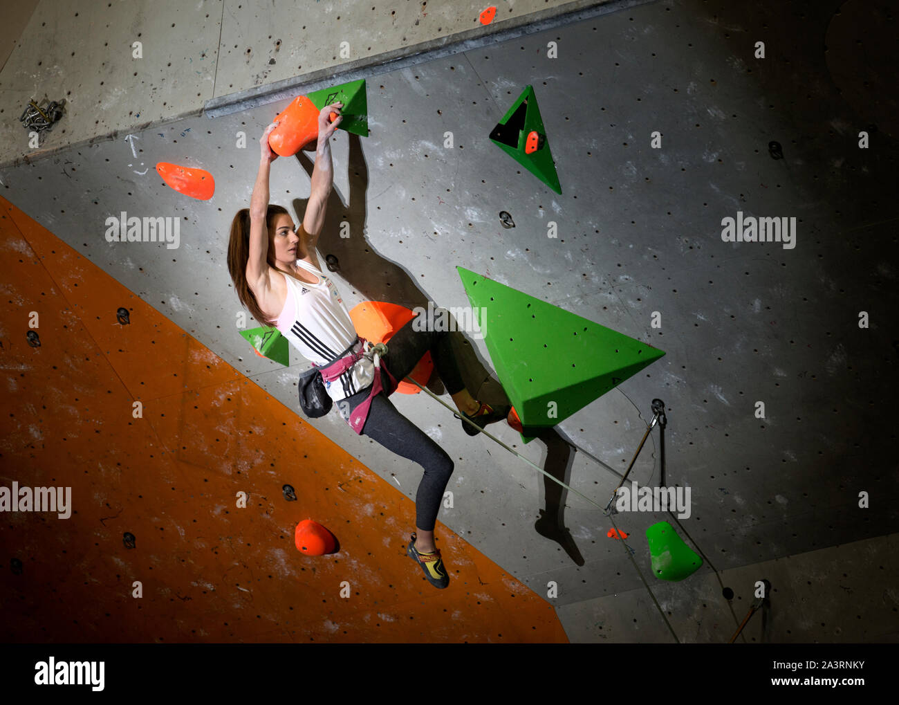 Lucka Rakovec of Slovenia competes in the Lead climbing womans Final on at the IFSC Climbing World Championships at the Edinburgh International Climbi Stock Photo