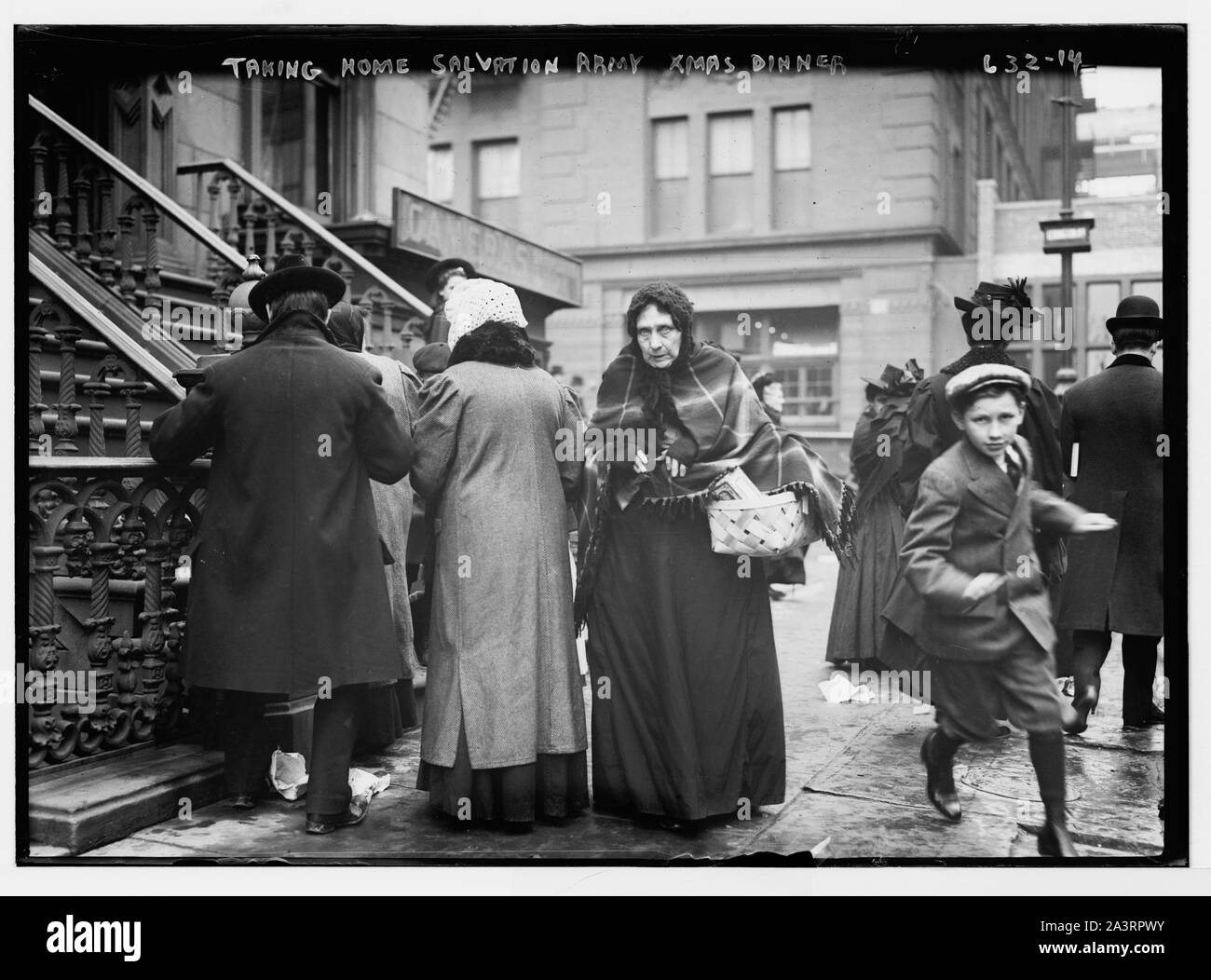Taking home baskets, Salvation Army Christmas dinner, New York Stock