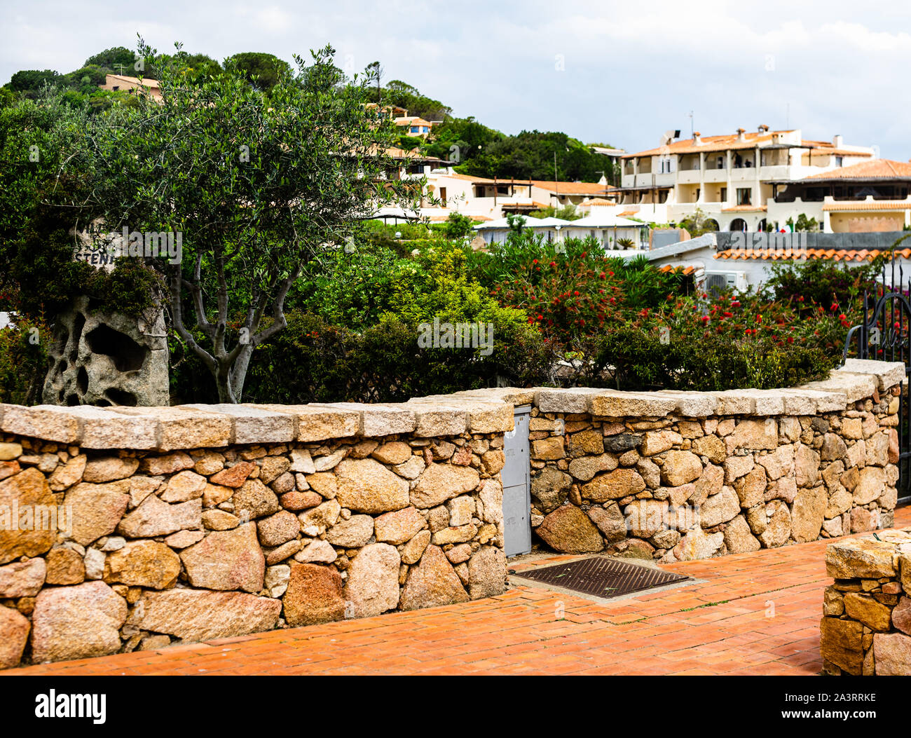 Costa Smeralda beach escape. Amazing beach views from Sardinia, Italy. Hotels in Baja Sardinia. Stock Photo