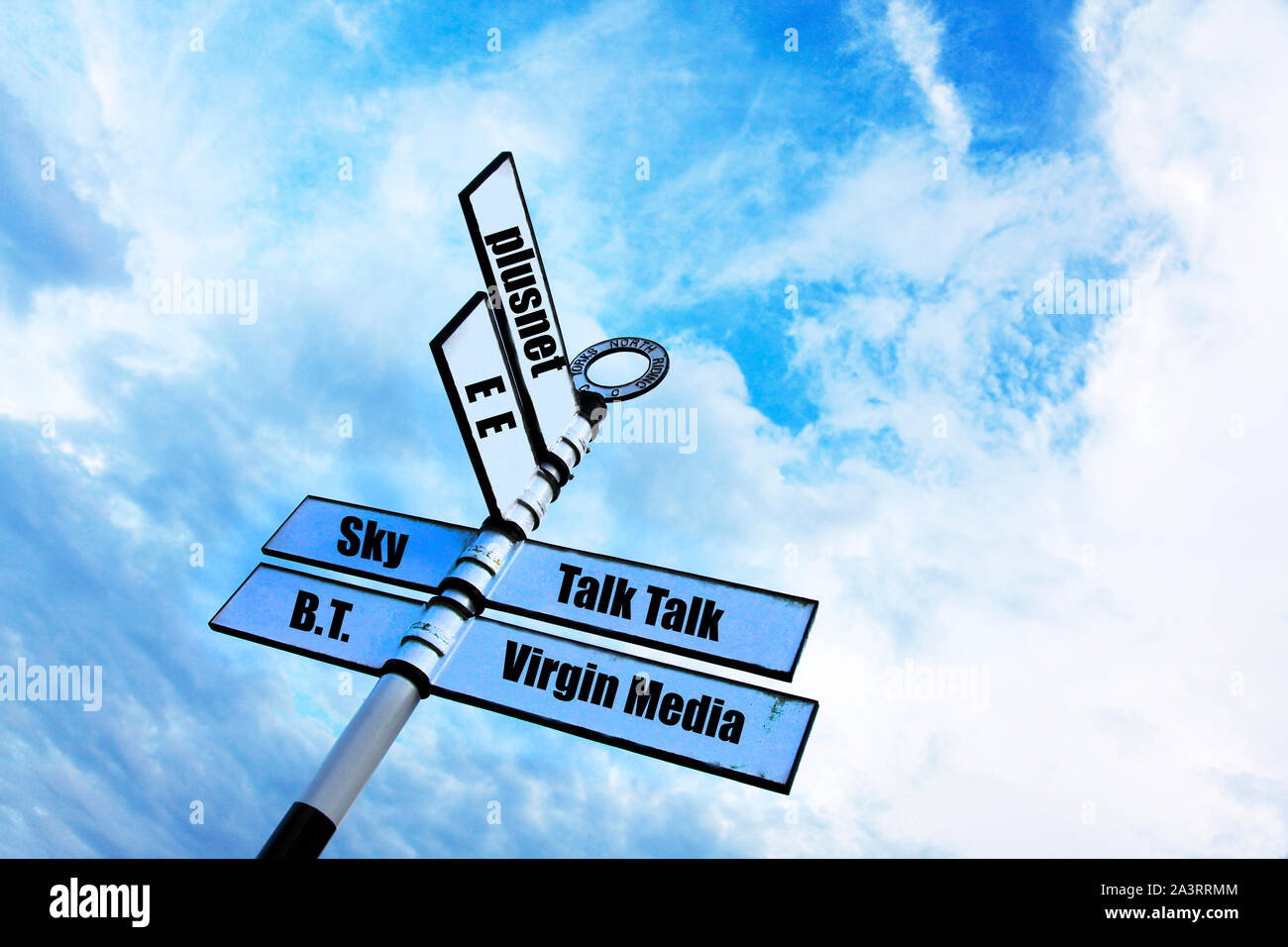 Broadband providers UK, EE, Sky, Virgin media, BT, talk talk, plusnet, UK Broadband providers, top 6, Broadband providers, Broadband, providers, UK, Stock Photo