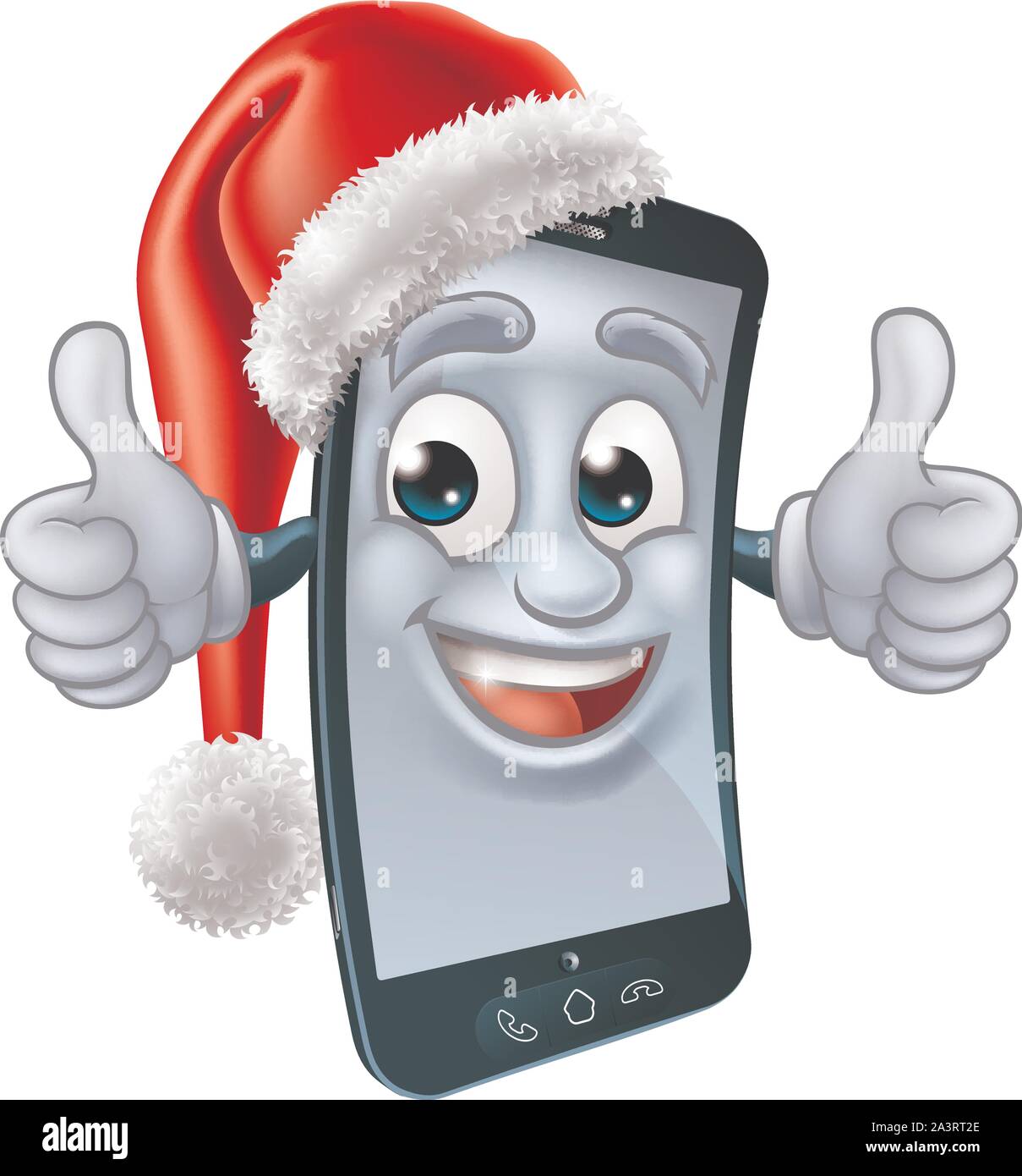 Cell Mobile Phone Christmas Mascot in Santa Hat Stock Vector