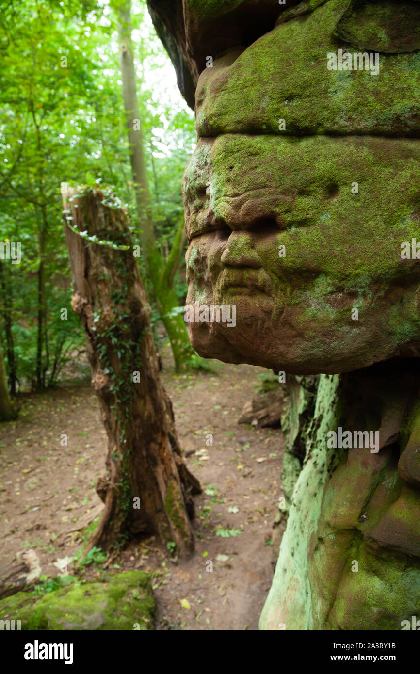 Carved face of a man in stone, Dunino Den, Dunino, St. Andrews, Fife