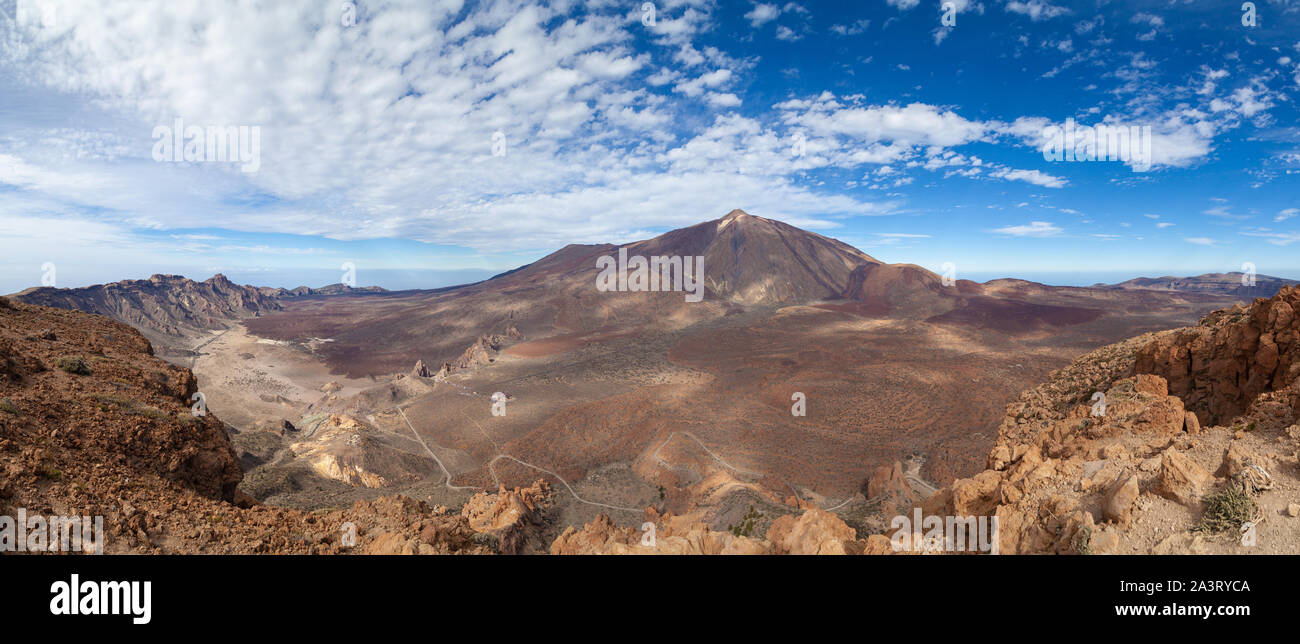 The crater of Mount Teide seen from Mount Guajara, Teide National Park, Tenerife Island, Spain. Stock Photo