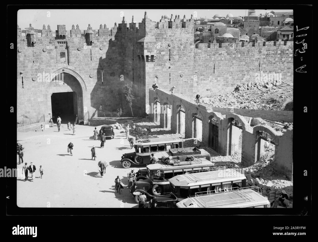 Tearing down shops in front of Damascus Gate (Sept. 1937 Stock Photo ...