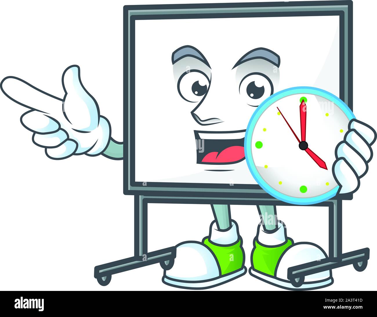 With clock white board in the character mascot Stock Vector
