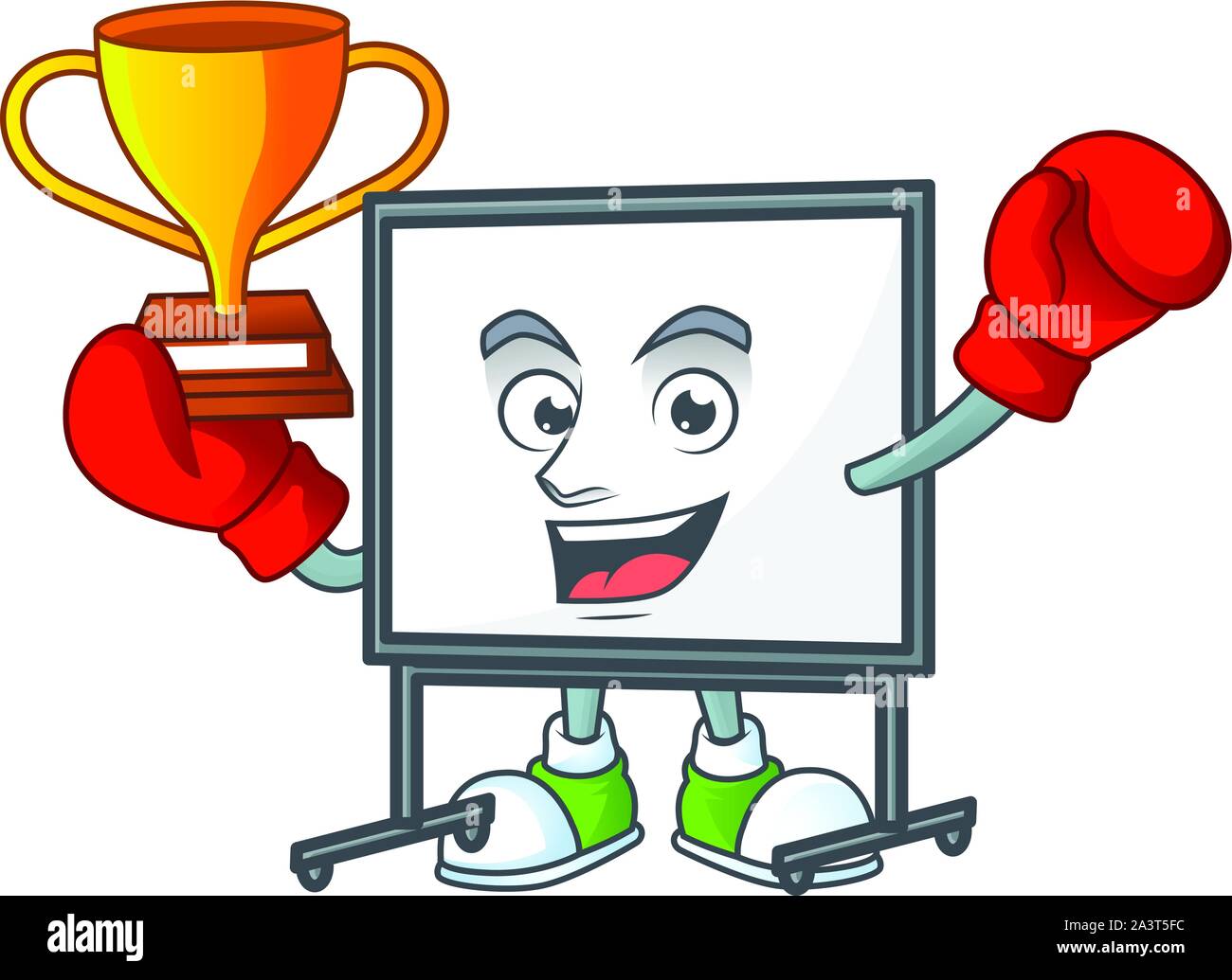 Boxing winner white board cartoon on white background Stock Vector