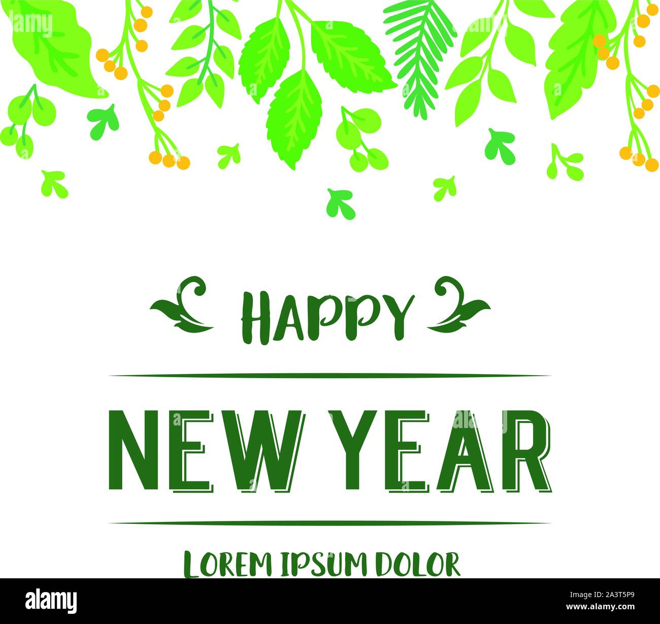 Text happy new year, with nature red rose flower frame. Vector Stock ...