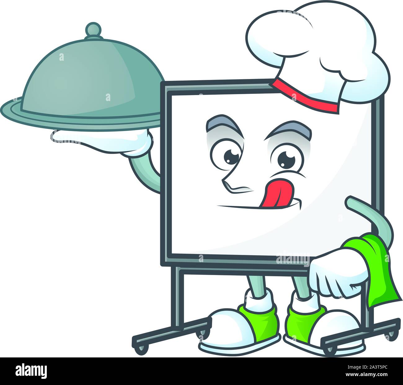 Chef with food white board cartoon character with mascot Stock Vector