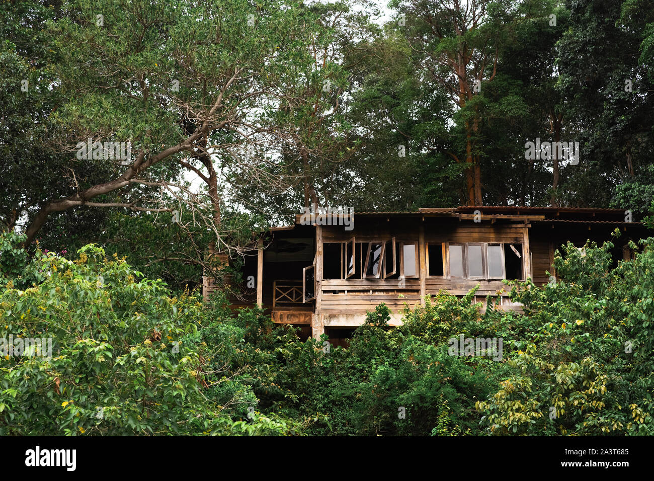 old abandoned wooden house by the beach Stock Photo