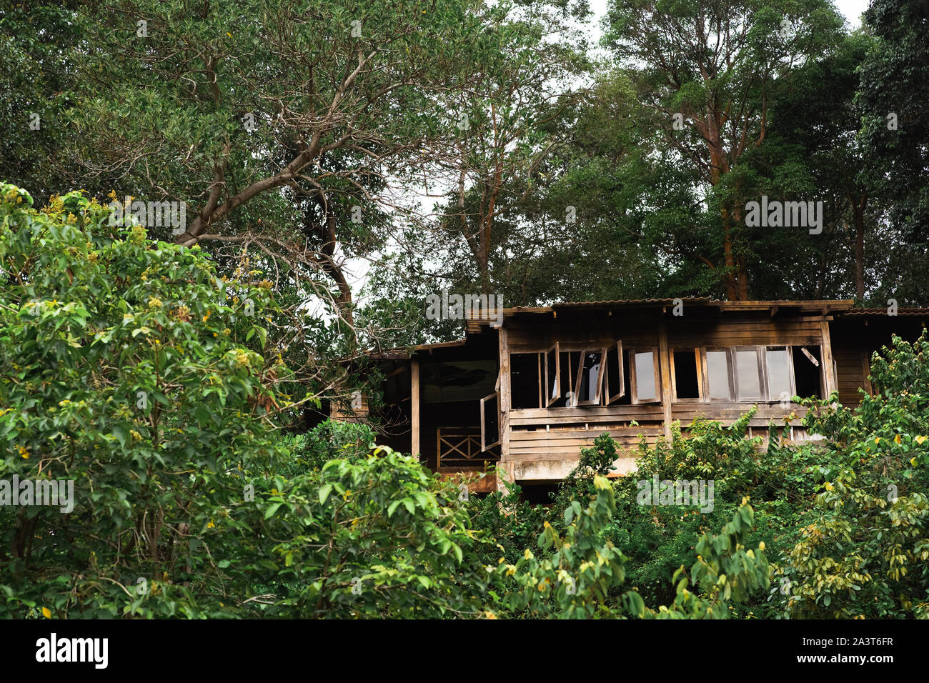 old abandoned wooden house by the beach Stock Photo