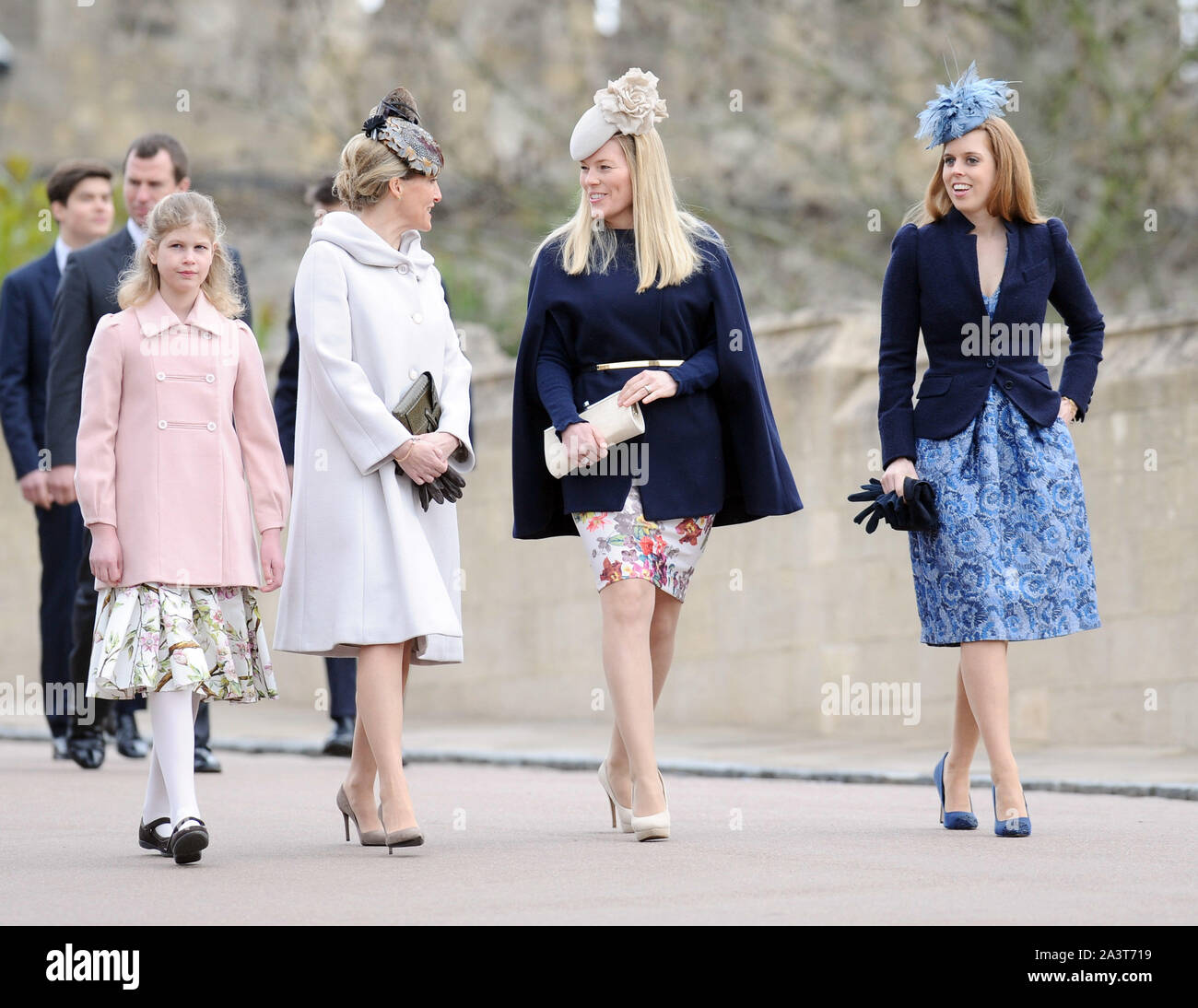 Photo Must Be Credited ©Kate Green/Alpha Press 079671 05/04/2015 Lady Louise Windsor, Sophie Countess of Wessex, Autumn Phillips and Princess Beatrice attend a Easter Day Church Service held at St George's Chapel, Windsor Castle Stock Photo