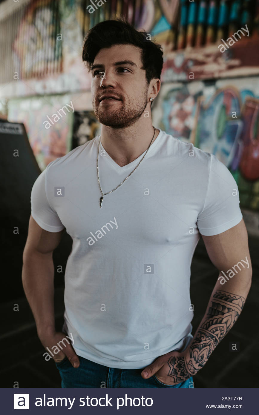 Man street stylish. City casual fashion model. Urban style