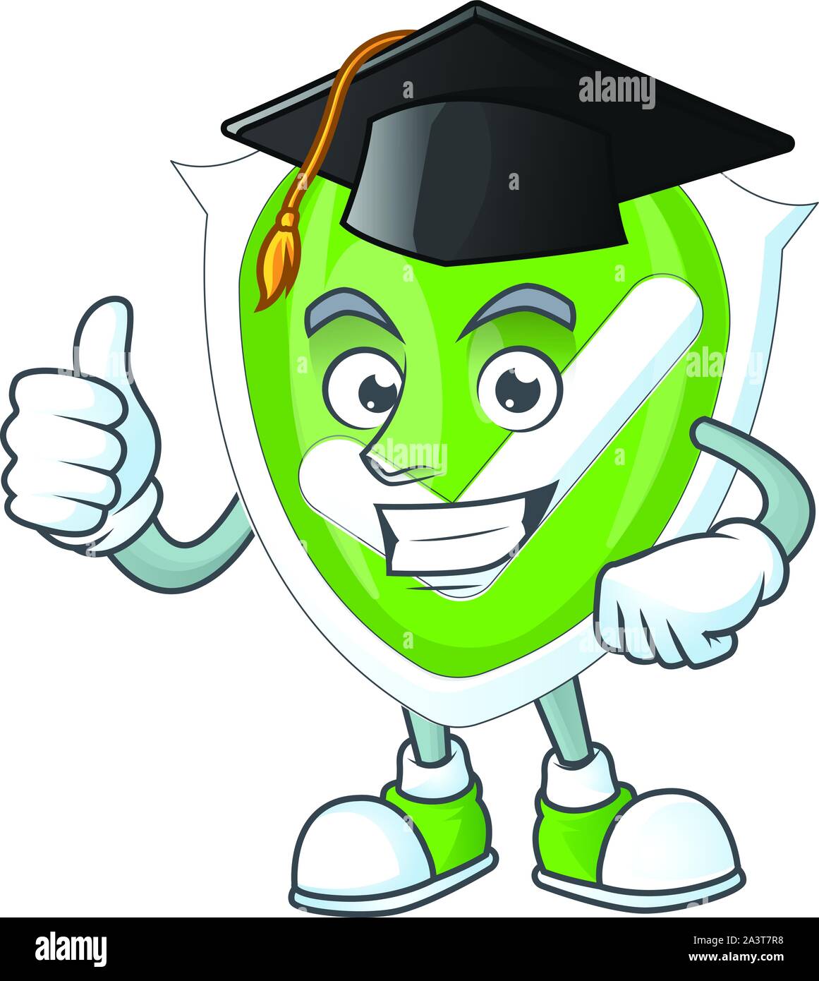 Graduation checkmark shield with character a mascot Stock Vector Image ...