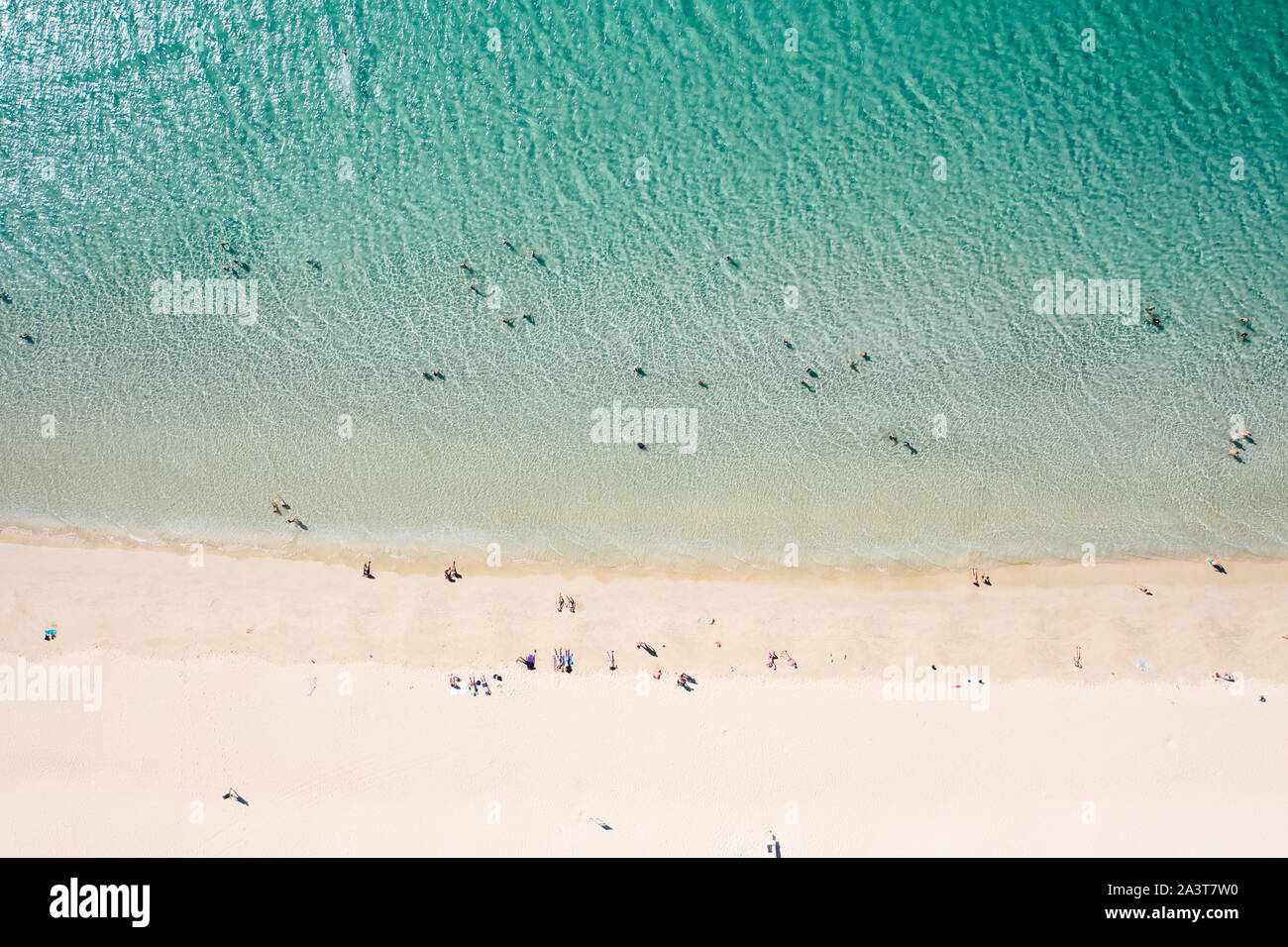 Top down view of people on a beach Stock Photo