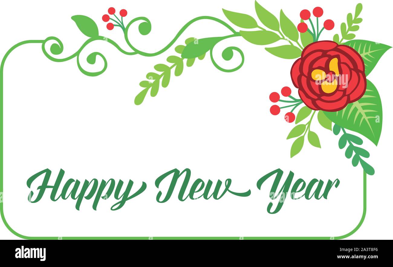 Pattern wallpaper of card happy new year, with art of red rose flower