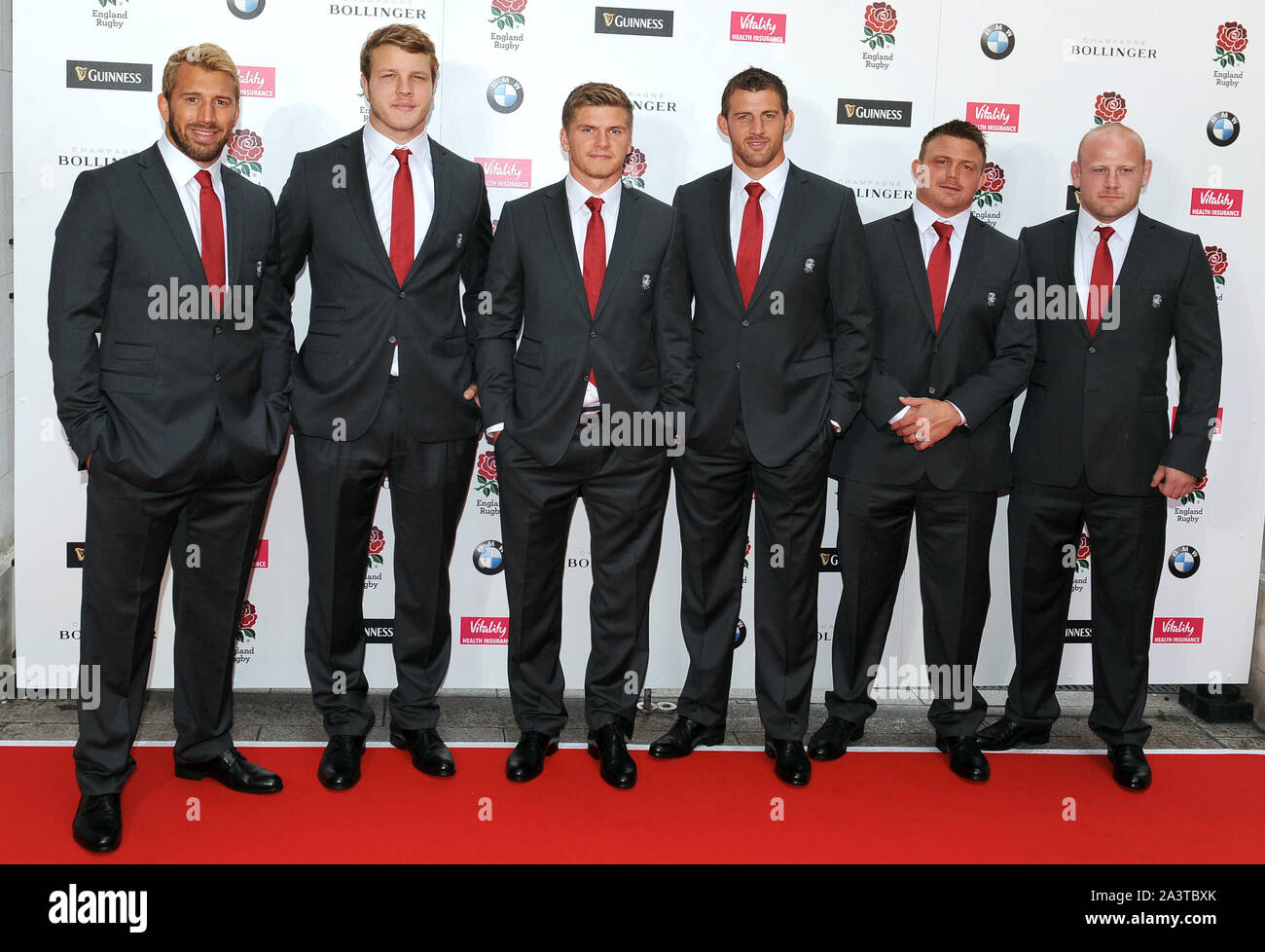Photo Must Be Credited ©Jeff Spicer/Alpha Press 079852 05/08/2015 England Rugby Team, Chris Robshaw, Joe Launchbury, Owen Farrell, Tom Wood, David Wilson and Dan Cole at the Carry Them Home Rugby Dinner held at Grosvenor House London Stock Photo