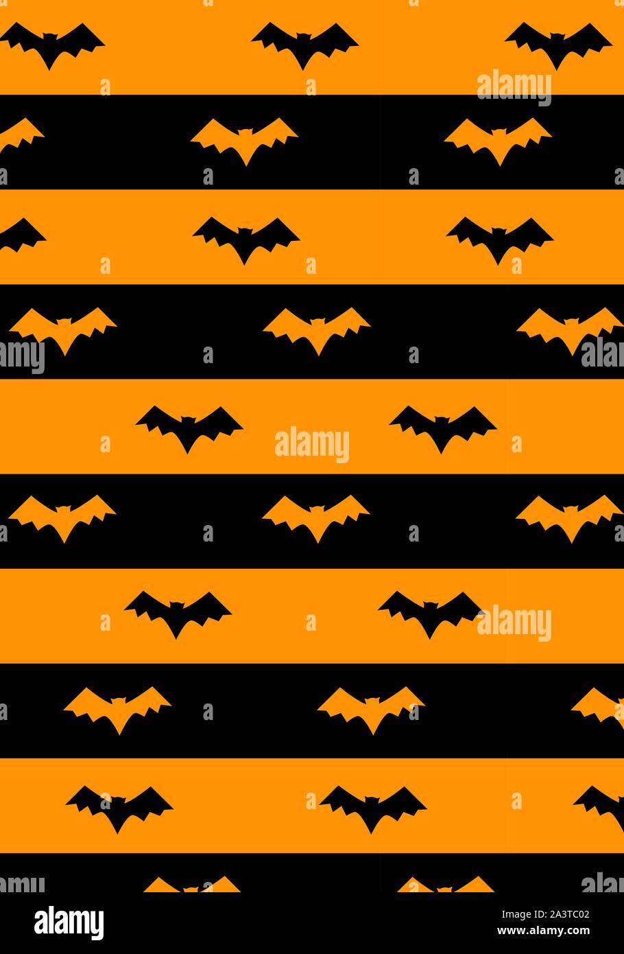 Halloween vector pattern orange and black stripes with bat silhouette ...