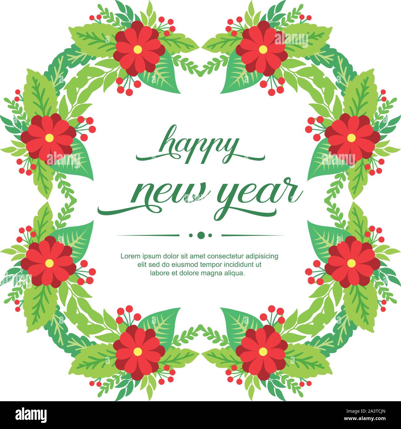 Design for poster happy new year, with plant of red flower frame ...