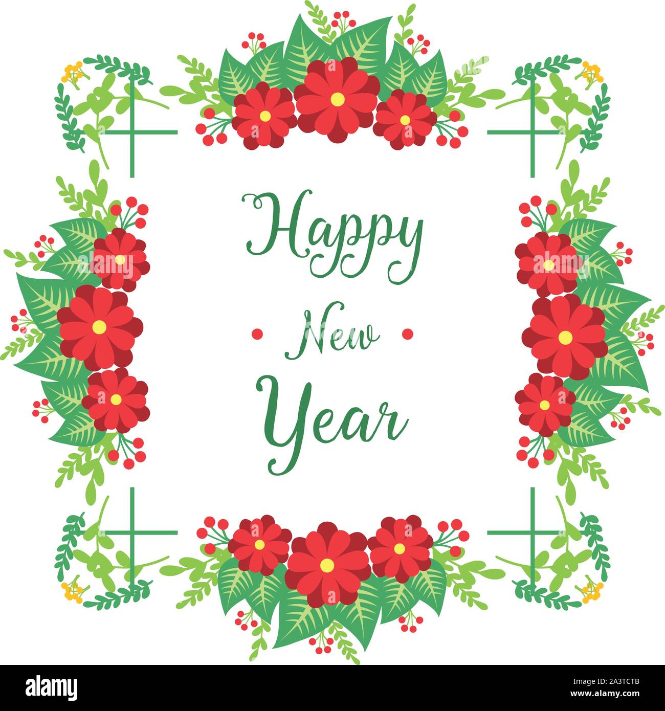 Design for poster happy new year, with plant of red flower frame ...