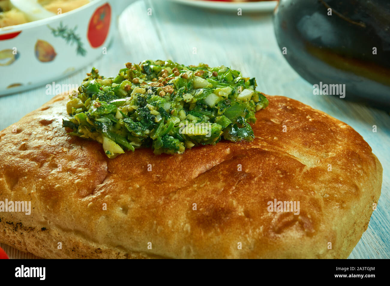 Maharashtrian Green Chilli Thecha Spicy And Tasty Green Chili Chutne Stock Photo Alamy