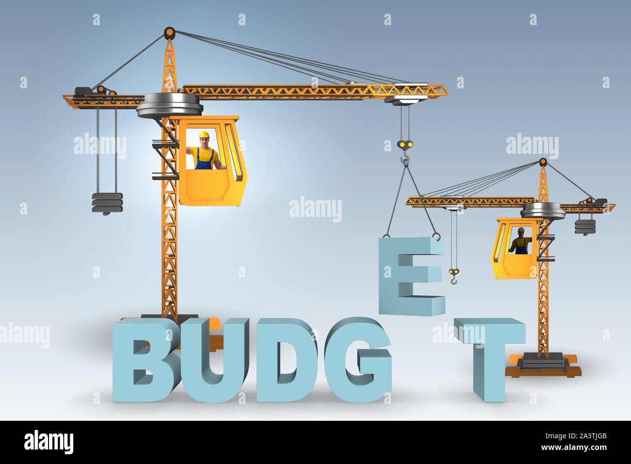 Crane lifting letter in the budgeting concept Stock Photo Alamy