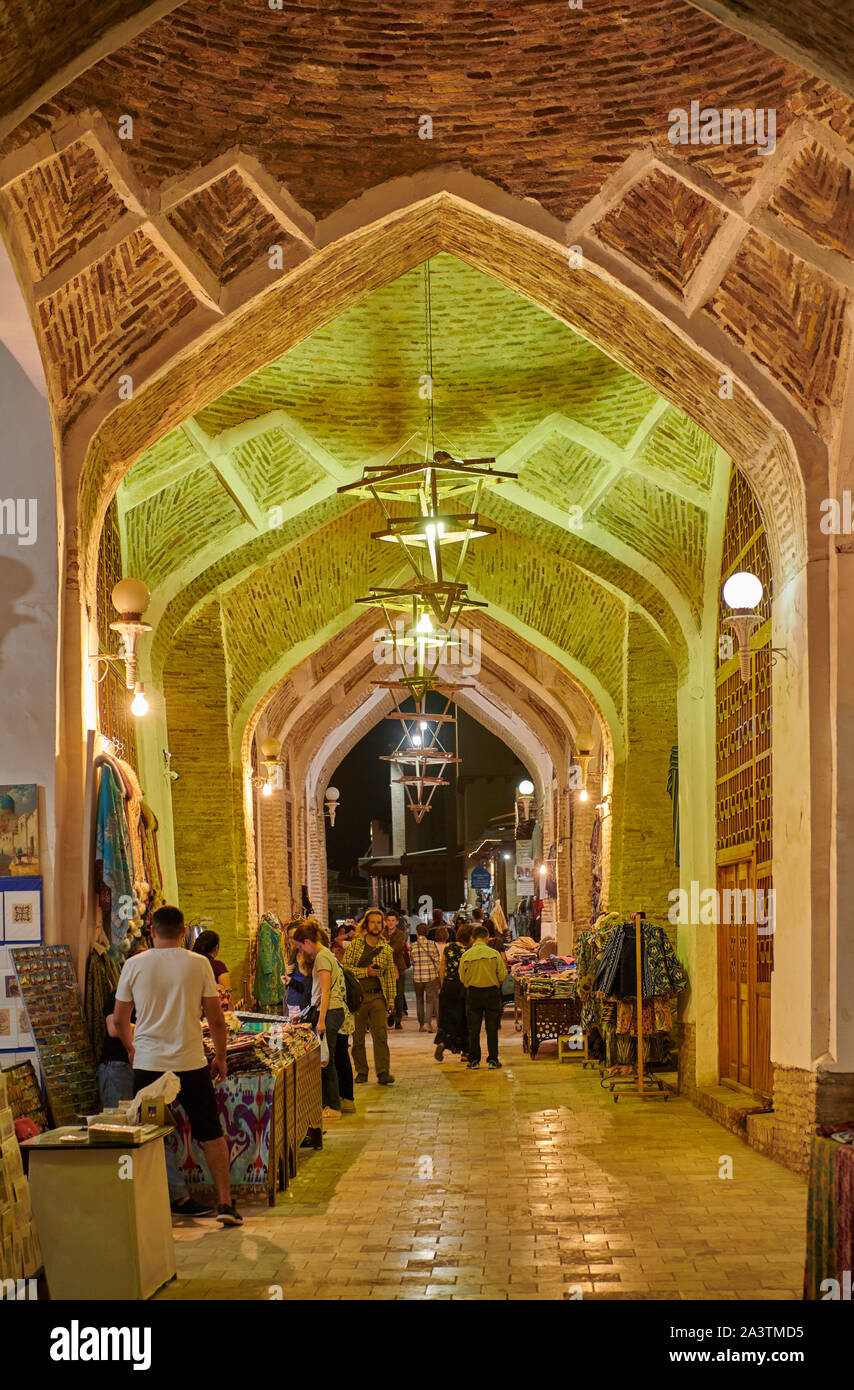illuminated TokiTelpak Furushon, Ancient Trading Dome in Bukhara