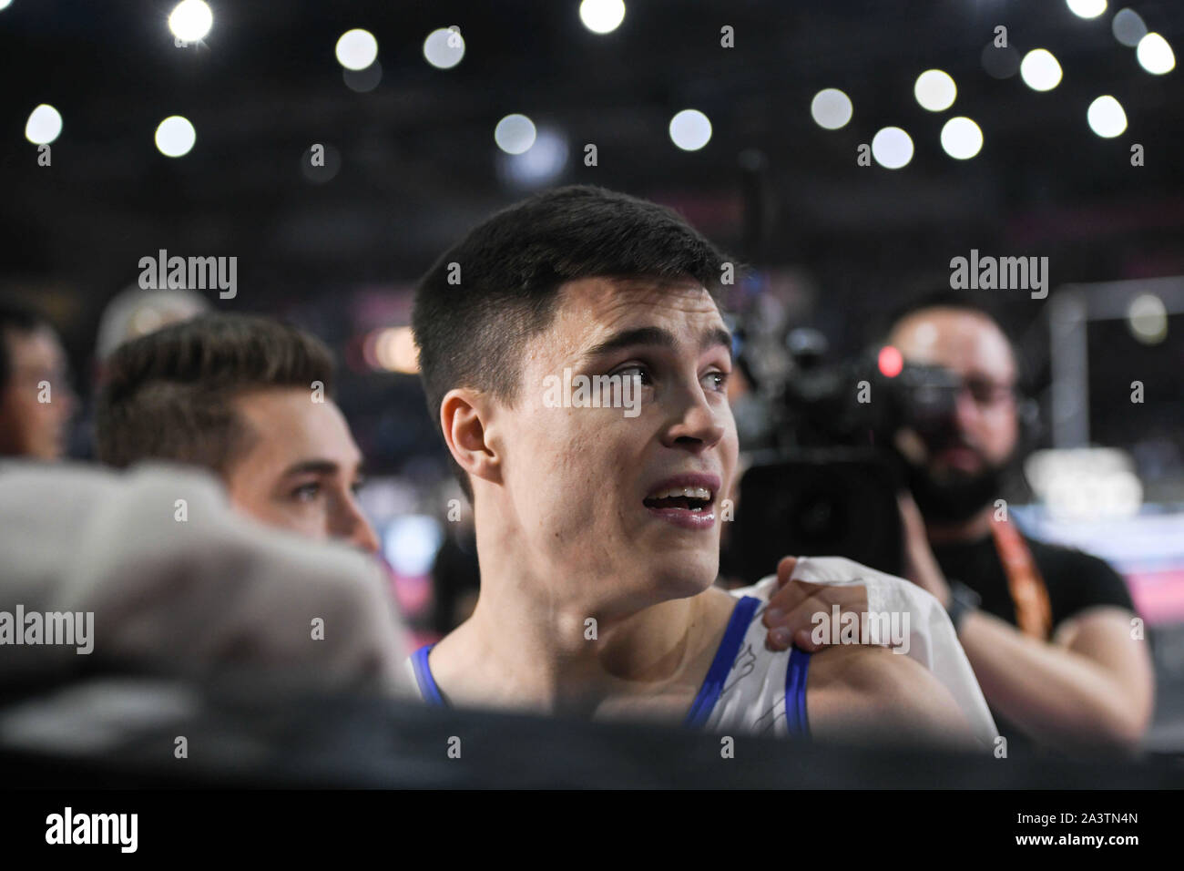 October 9, 2019: NIKITA NAGORNYY from Russia waits to see his score that will determine the winning team during the Team Final competition held in the Hanns-Martin-Schleyer-Halle in Stuttgart, Germany. Credit: Amy Sanderson/ZUMA Wire/Alamy Live News Stock Photo