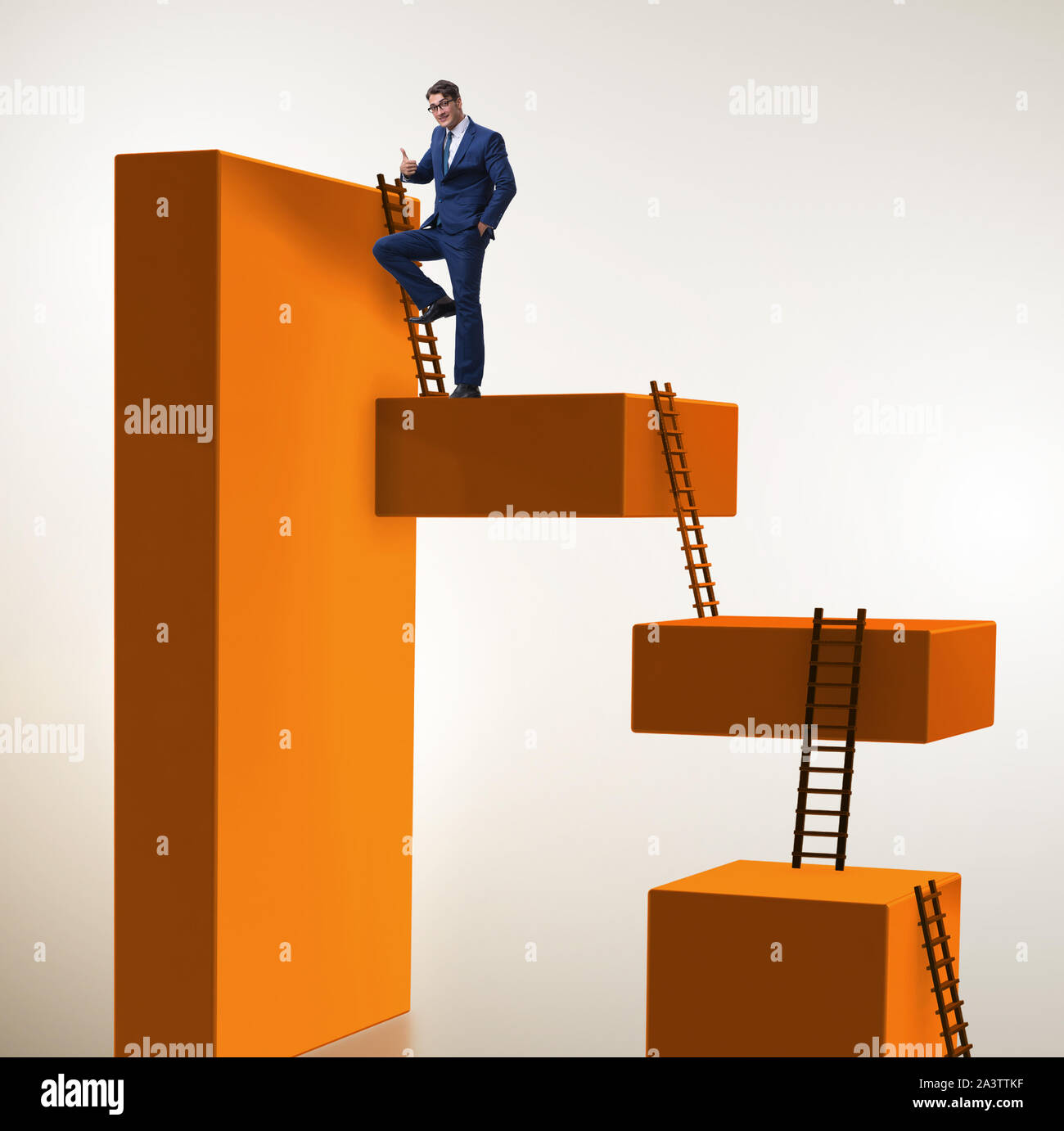 The businessman climbing career ladder in business concept Stock Photo ...