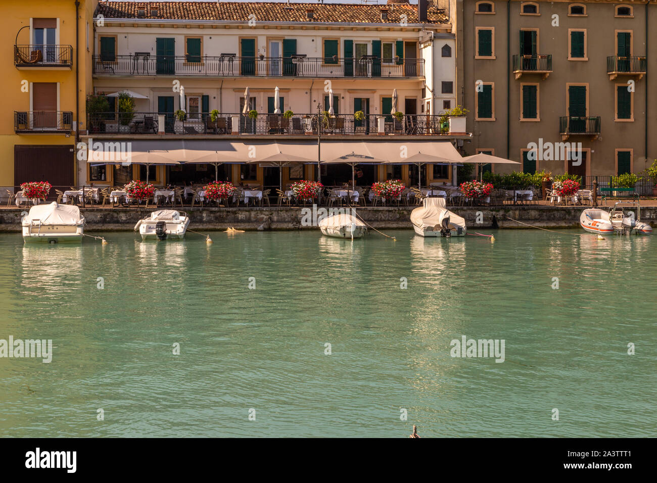 Lake Garda, typical restaurant on a dock Stock Photo