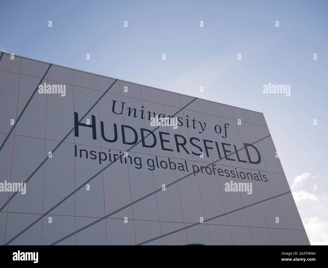 University of Huddersfield inspiring global professionals written on the Barbara Hepworth building at the university of Huddersfield Yorkshire England Stock Photo
