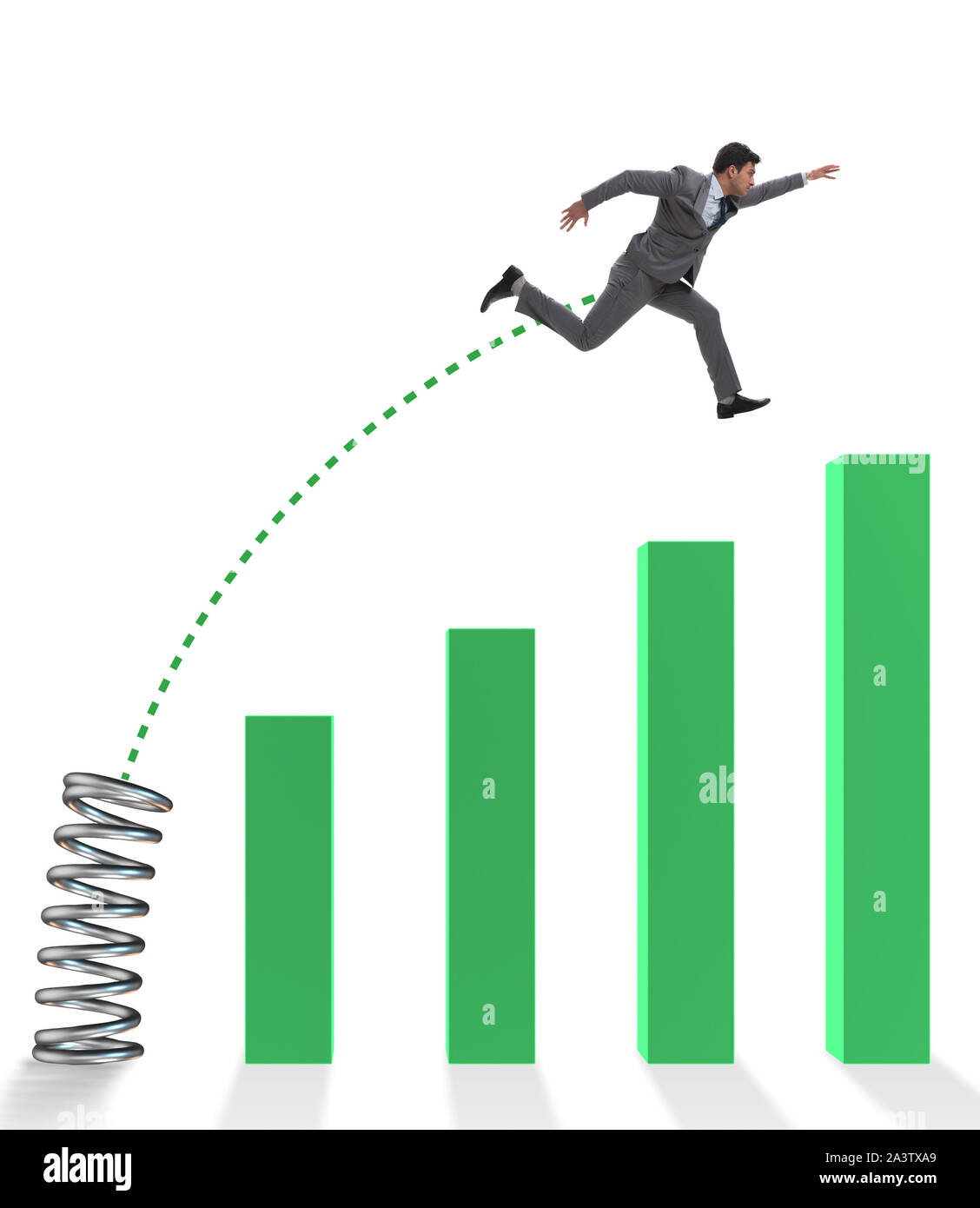 The business people jumping over bar charts Stock Photo - Alamy