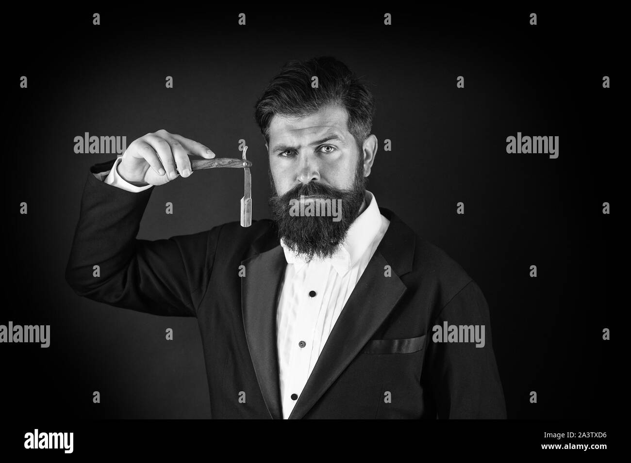 Sharp blade. Grow mustache. Growing and maintaining moustache. Man with mustache. Beard and