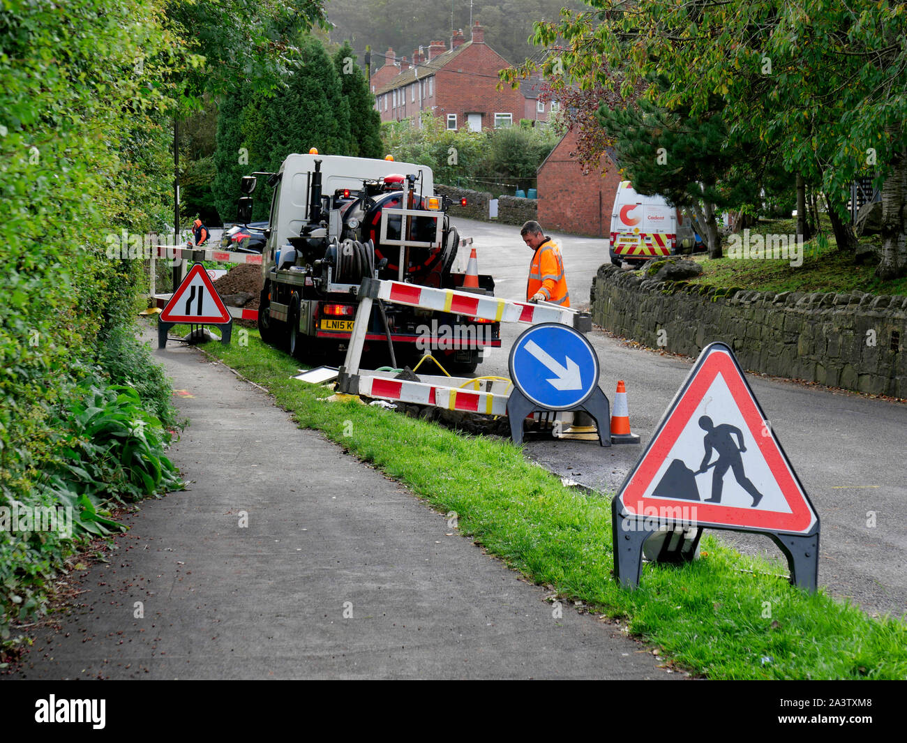NEWS UK: Day 3 - Cadent Gas engineers working to fix the gas supply to Wirksworth, Derbyshire as it was cut off to 1000 - 1500 homes when a burst water mains flooded the gas supply system. Stock Photo