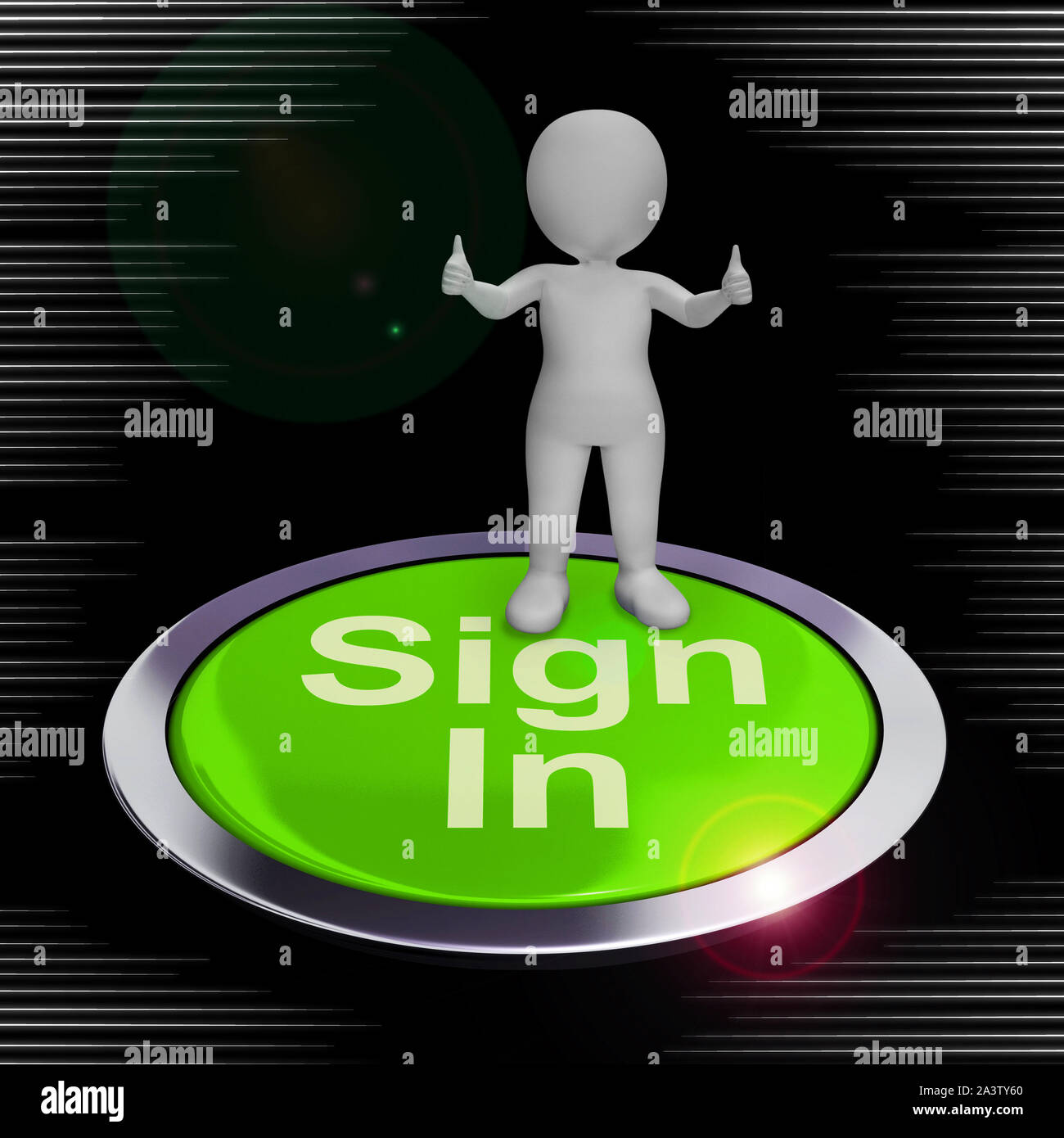 Sign in button means to get access on the internet using security. A password for authentication of the user - 3d illustration Stock Photo