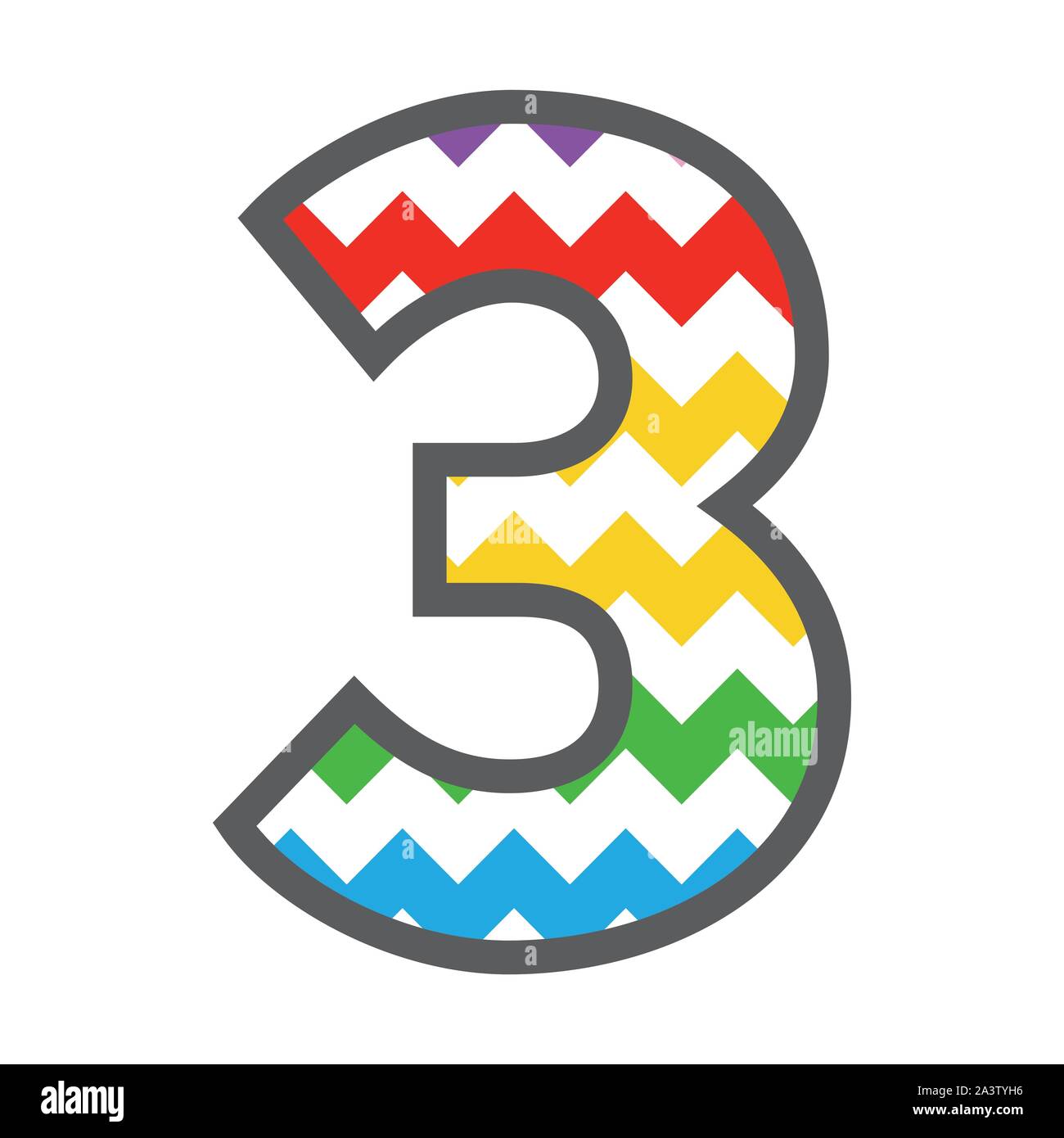 3 Three Chevron Number w colorful rainbow pattern and grey border Stock 3 Three Chevron Number w colorful rainbow pattern and grey border Stock