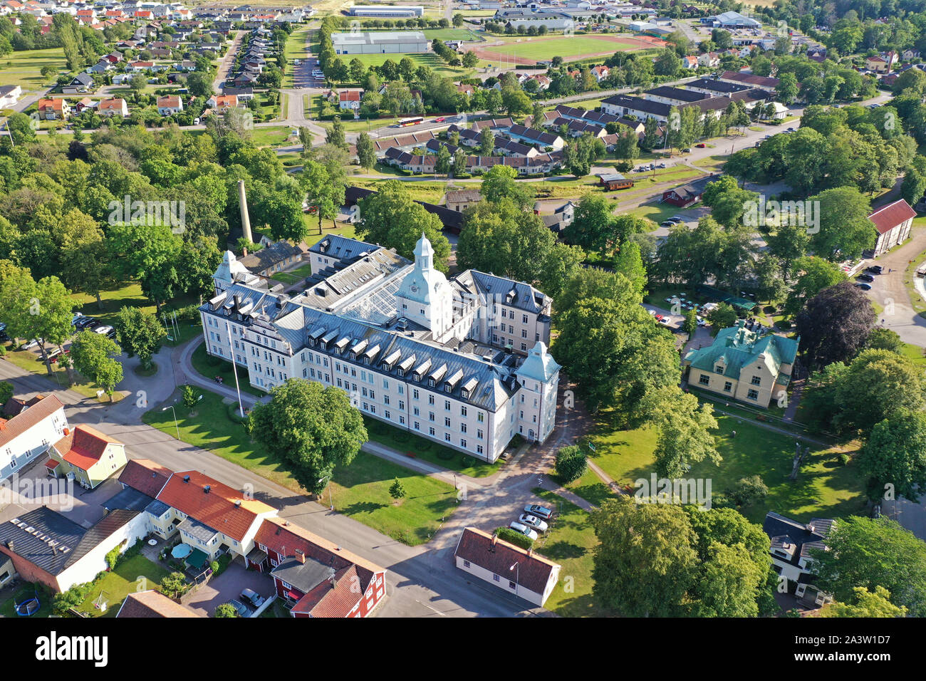 VADSTENA 20190719Drönarbild över Vadstena. Drone picture of Vadstena. Foto Jeppe Gustafsson Stock Photo