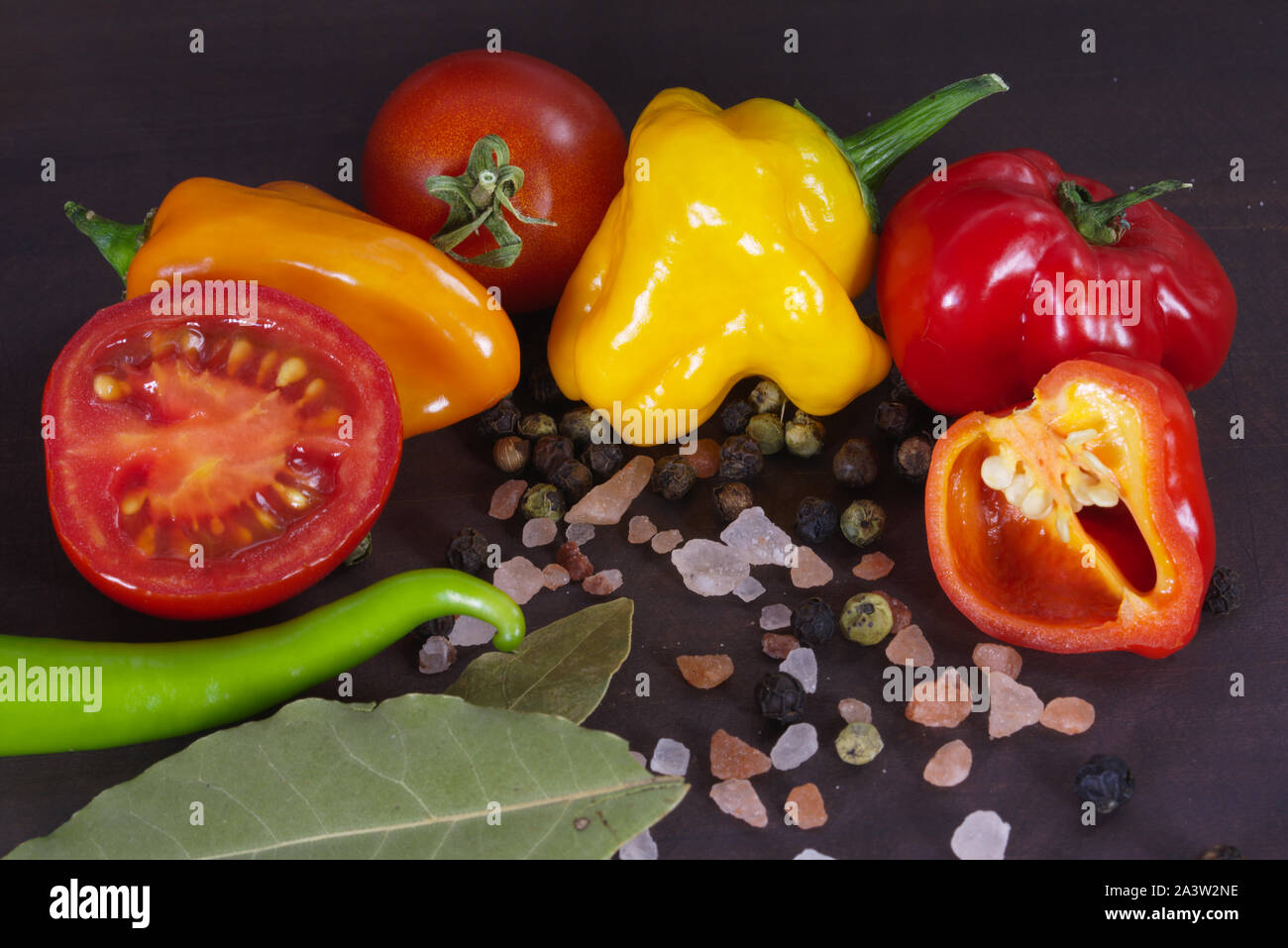 Peppers and tomatoes, fresh vegetables Stock Photo - Alamy