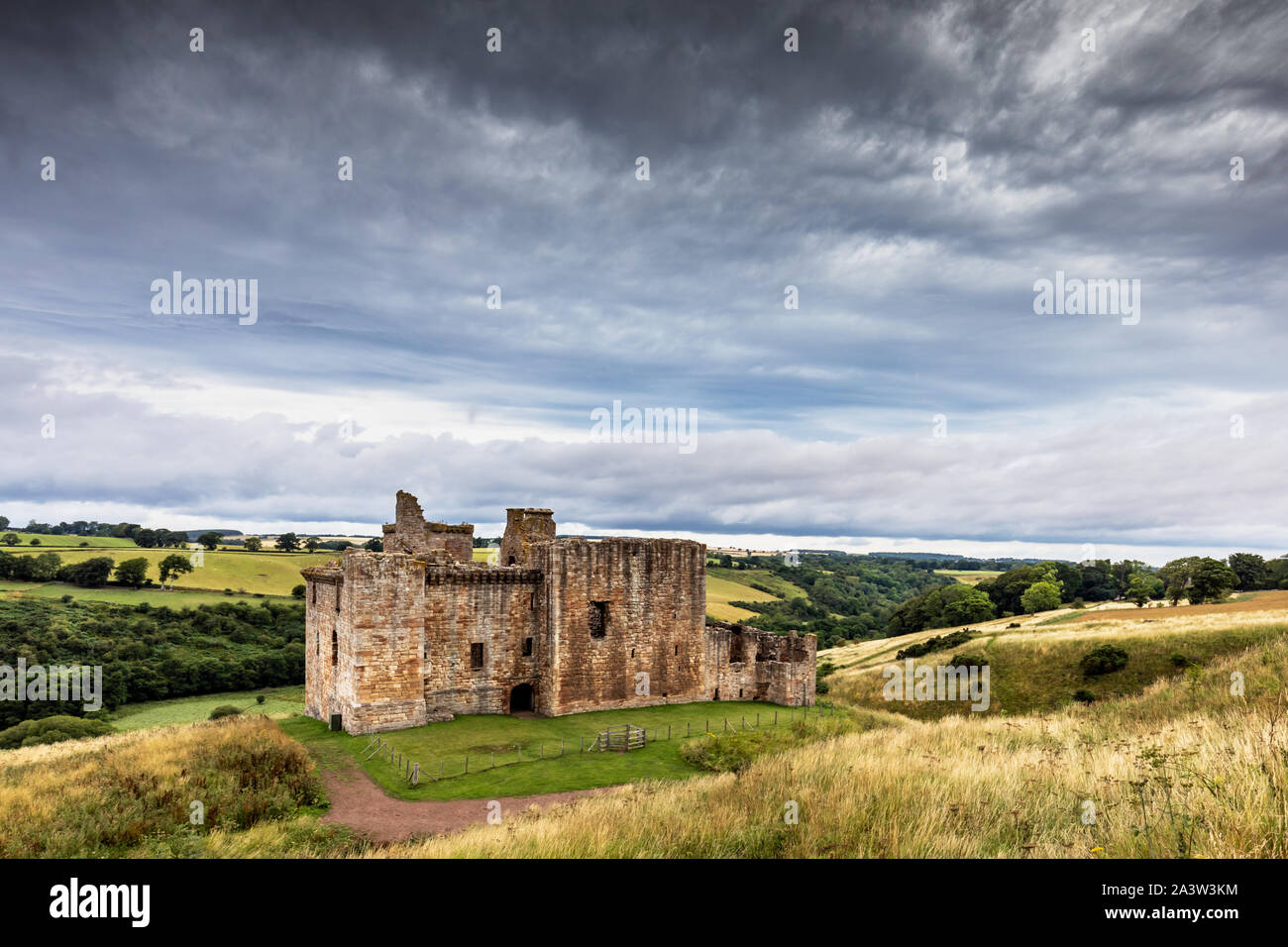 Crichton Castle is a ruined castle situated at the head of the River Tyne, near the village of Crichton, Midlothian, Scotland. Stock Photo