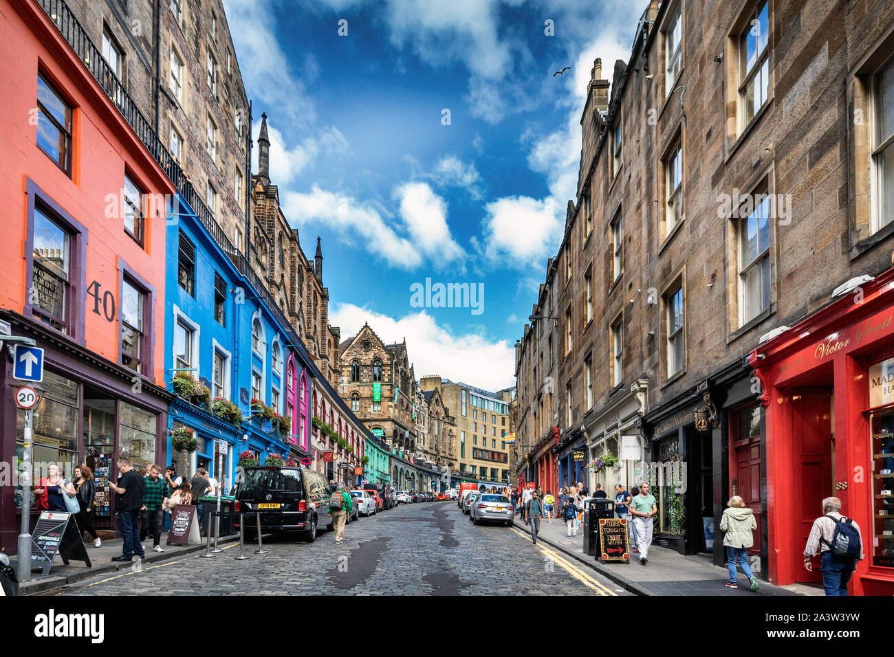 View up Victoria Street from West Bow, Edinburgh, Scotland Stock Photo
