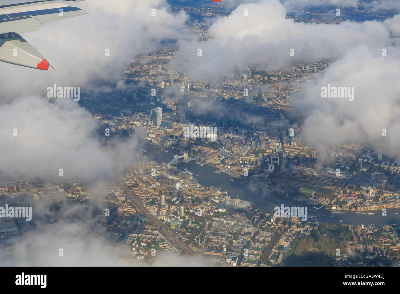 London, UK. 9th Oct, 2019. An aerial view of the Tower Bridge landmark and the city of London financial district. Credit: Amer Ghazzal/SOPA Images/ZUMA Wire/Alamy Live News Stock Photo