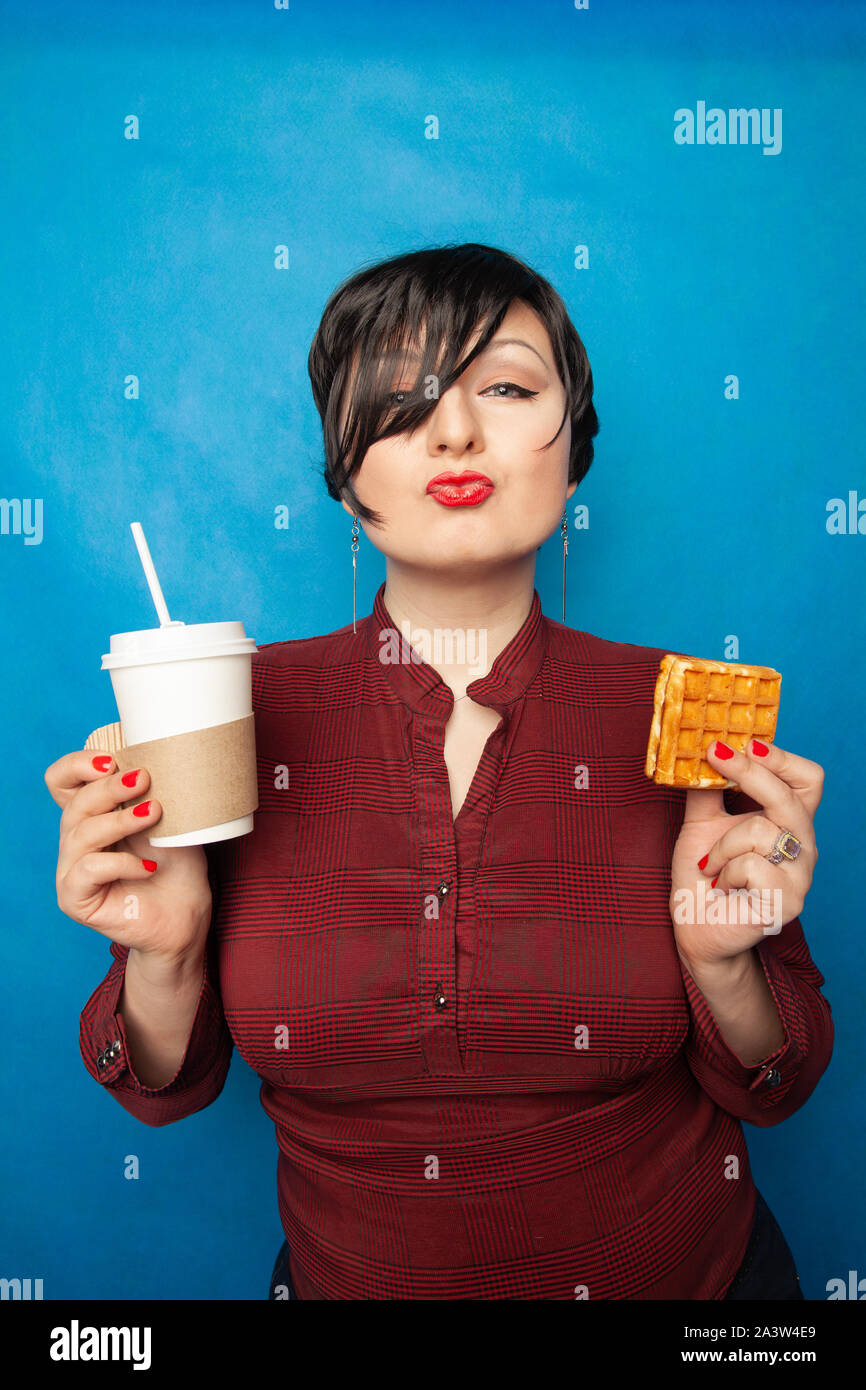Joyful Plus Size Woman With Short Hair In Business Clothes Resting
