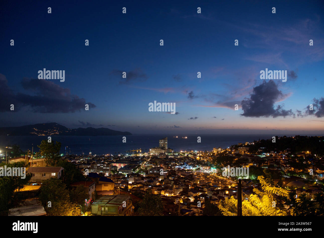 Martinique: night view of the city of Fort-de-France Stock Photo